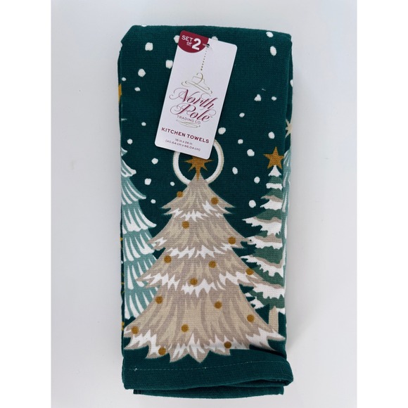 North Pole Trading Co. Other - North Pole Trading Co Set of 2 Christmas Kitchen Towels Green Trees Stars NWT